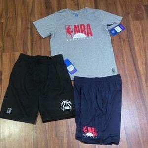 NBA BUNDLE SHIRT Gray,2 SHORTS Black, Navy Kids Matching Set NWT SIZE 14 16
